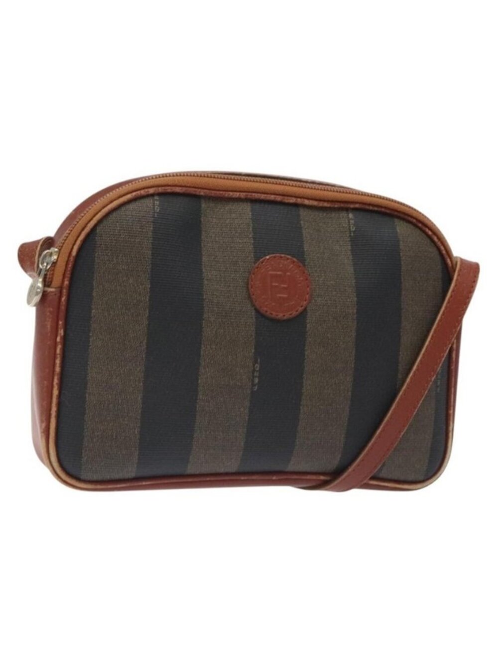 Authentic FENDI Pecan Canvas Shoulder Bag Brown Black
